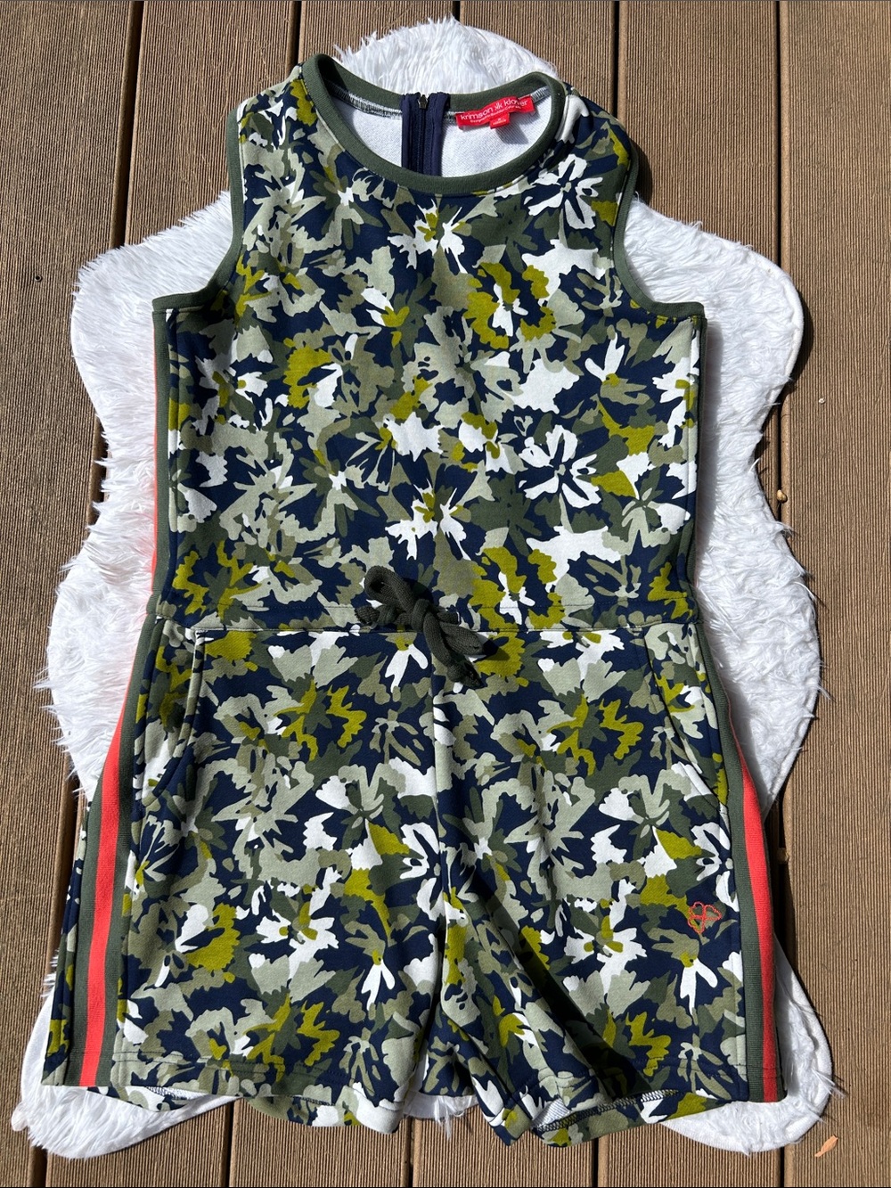 Krimson Klover Green Floral Abstract Camouflage Romper Orange 
Size Small